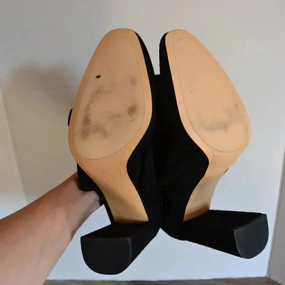 Black Suede Ruffle Booties with Block Heel - Picture 5 of 12